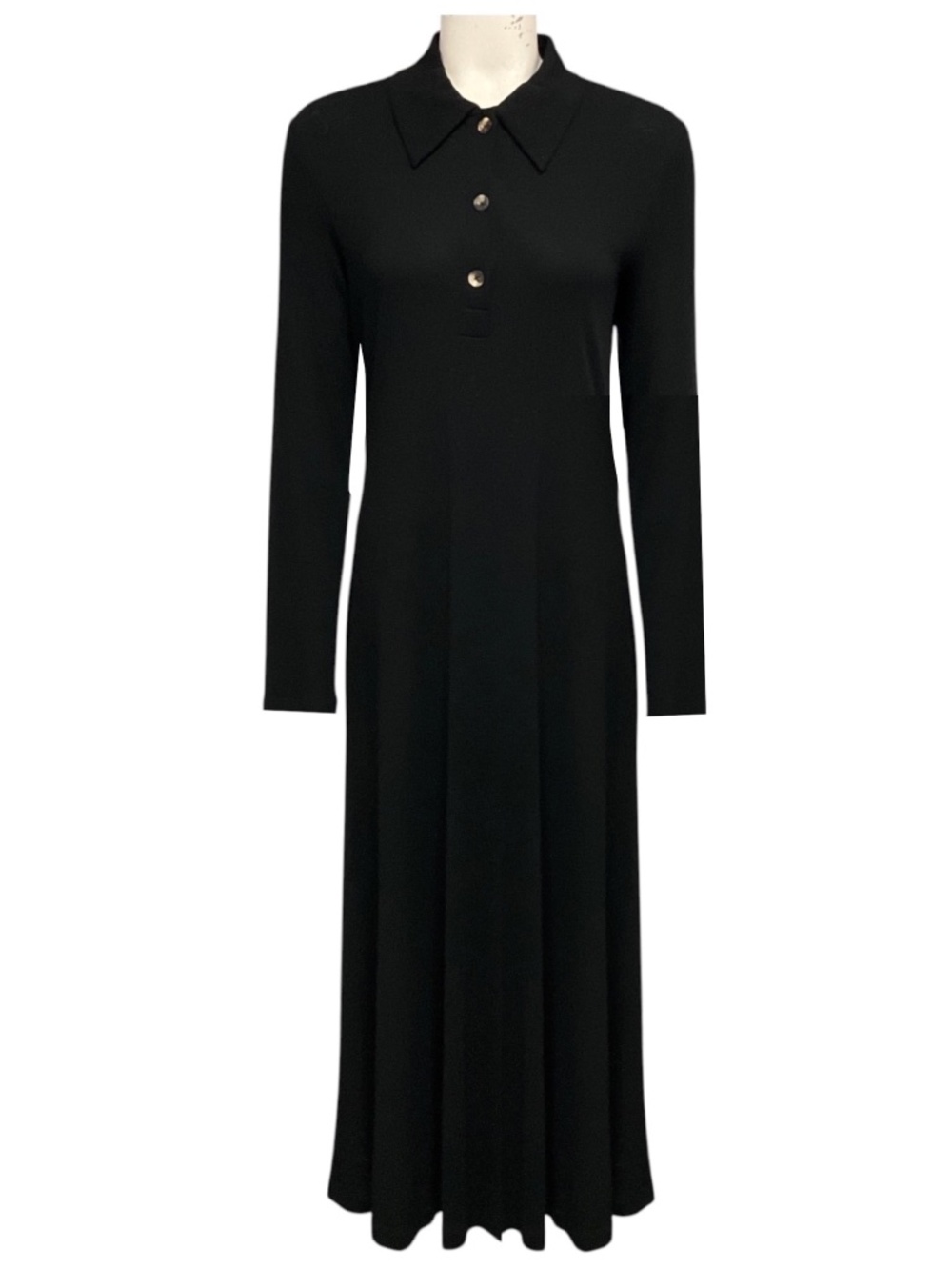 ROSETTA GETTY BLACK POLO LONG SLEEVED JERSEY MIDI DRESS